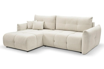 Narożnik z funkcją spania beżowy Bode lewy nowoczesny do salonu z pojemnikiem