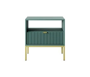 Szafka nocna Delicious 54 cm ryflowana zielona z szufladami, złote nogi Intesi - loftowy glamour do sypialni