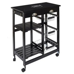 Intesi Troy metalowy wózek barowy na kółkach do kuchni i salonu, nowoczesny, czarny, dwupoziomowy