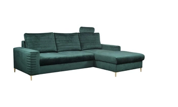 Narożnik z funkcją spania Hald welurowy prawostronny butelkowa zieleń do salonu Intesi