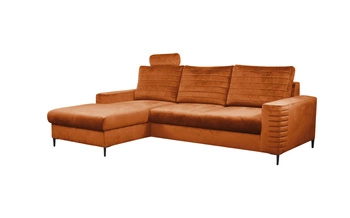 Nowoczesny narożnik welurowy Hald z funkcją spania i pojemnikiem lewy do salonu