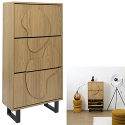 Szafka na buty Calypso Intesi wysoka boho dąb z czarną podstawą i zdobionym frontem do przedpokoju