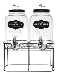 Intesi zestaw 2 szklanych słojów do napojów 4L z kranikiem na stojaku na imprezę