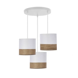 Lampa wisząca Bianco nowoczesna biała z orzechem 3-punktowa do salonu i jadalni