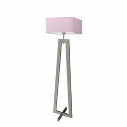 Lampa podłogowa JAWA nowoczesna drewniana z abażurem fioletowym do salonu Lysne 138 cm
