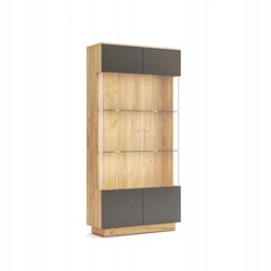 Witryna szklana Lana dąb szary nowoczesna do salonu i jadalni z oświetleniem 100cm