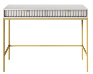 Nowoczesna toaletka Delicious szara z ryflowanymi szufladami na złotych nogach do sypialni