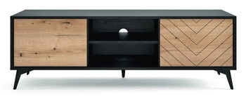 Szafka RTV Fargo loftowa w jodełkę 154 cm stojąca do salonu dąb i czarna nowoczesna