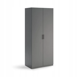 Szafa 2-drzwiowa Della szara nowoczesna z półkami i drążkiem do sypialni 90x55