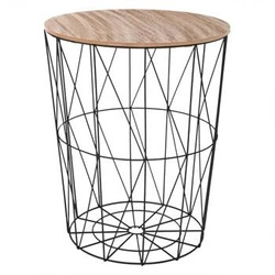 Stolik kawowy Kumi okrągły wysoki skandynawski drewniany z metalową nogą do salonu Atmosphera