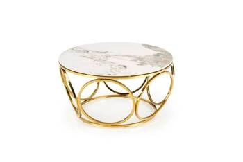 Stolik kawowy okrągły Deyn 80 cm biały marmur złoty nowoczesny glamour do salonu Intesi
