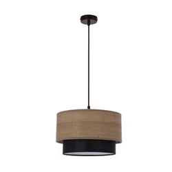 Lampa wisząca Ruben czarna z abażurem orzechowym regulowana do salonu i nad stół