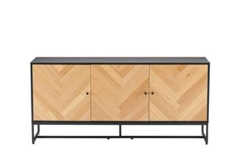 Komoda Clar 160 cm nowoczesna dąb i czarny z frontami w jodełkę na metalowych nogach do salonu