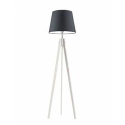 Lampa stojąca do salonu drewniana z abażurem Aruba szara glamour trójnóg Lysne 149 cm