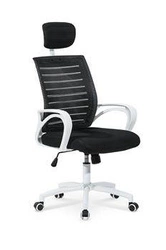 Ergonomiczny fotel biurowy obrotowy Aberts Intesi czarny biały z podłokietnikami do biurka