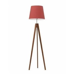 Lampa stojąca do salonu drewniana trójnóg z czerwonym abażurem glamour ARUBA Lysne 149 cm