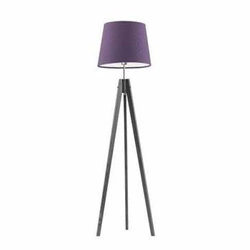 Lampa podłogowa drewniana trójnóg Aruba fioletowy abażur glamour do salonu Lysne