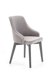 Krzesło tapicerowane welurowe Alain szare z podłokietnikami do jadalni skandynawskie Intesi