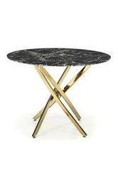 Stół okrągły szklany Amber czarny marmur złoty nowoczesny glamour do jadalni 100 cm Intesi