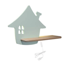 Kinkiet ścienny LED House miętowy drewniany do pokoju dziecięcego klasyczny z przewodem 4W