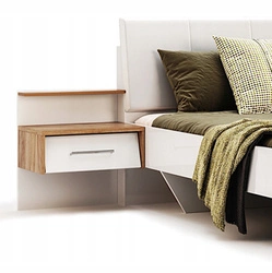 Dwie szafki nocne wiszące białe z szufladą i LED 54 cm Intesi Madera styl skandynawski