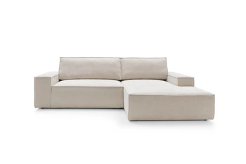 Narożnik z funkcją spania Molde M prawy sztruksowy beżowy do salonu z pojemnikiem