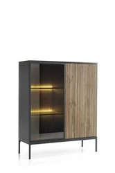 Regał na książki do salonu Novel industrialny czarny dąb wotan z oświetleniem LED 126 cm