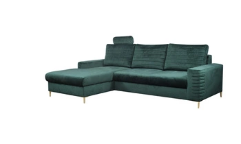 Narożnik z funkcją spania Hald welurowy butelkowa zieleń lewy do salonu nowoczesny