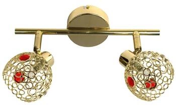 Lampa sufitowa glamour Aron CANDELLUX złota z czerwonym kryształem do salonu 2-punktowa