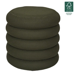 Pufa ze schowkiem Atom khaki okrągła tapicerowana do salonu i sypialni Intesi 42 cm