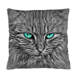 Poduszka dekoracyjna Mouton z nadrukiem kota antyalergiczna do salonu szara