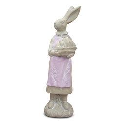 Intesi Pani Zając duża figurka wielkanocna z koszem 80 cm różowo-szara dekoracja do salonu