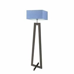 Lampa podłogowa stojąca do salonu Jawa niebieska nowoczesna z abażurem drewniana Lysne