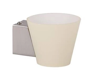 Nowoczesny biały kinkiet ścienny Simonet ze szkła i stali do sypialni, salonu lub kuchni