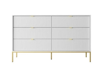 Komoda Delicious biała z szufladami ryflowana glamour na złotych nogach do salonu 154 cm