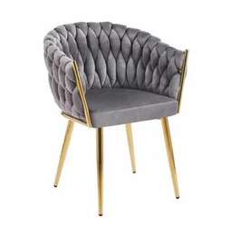 Krzesło tapicerowane Malaya Velvet szare z podłokietnikami do jadalni na złotych nogach Intesi