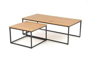 Zestaw 2w1 stolików kawowych loftowych Moxford dąb złoty i czarny do salonu