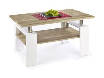 Stolik kawowy Rafes prostokątny nowoczesny biały dąb z półką do salonu 110x60 cm