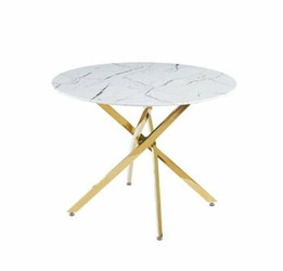 Stół okrągły szklany Edward biały marmur 100 cm glamour do jadalni i salonu Intesi