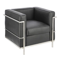 Fotel wypoczynkowy Kubik czarna skóra naturalna nowoczesny do salonu inspirowany LC2