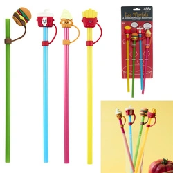 Intesi zestaw 4 kolorowych słomek do napojów Fast Food wielorazowych 24 cm