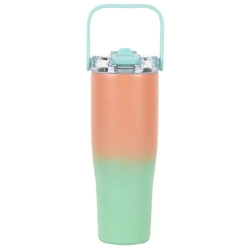 Kubek termiczny New York Intesi 900ml metalowy nowoczesny do kawy i herbaty pomarańczowo-zielony