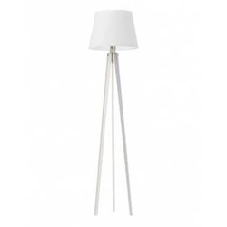 Lampa stojąca do salonu Curacao biała nowoczesna z abażurem i drewnianym stelażem Lysne 158 cm