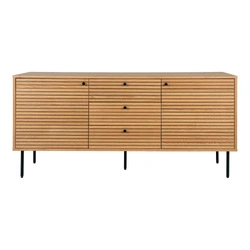 Komoda Kyoto 150 cm dąb ryflowana na czarnych nóżkach do salonu
