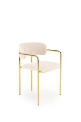 Krzesło tapicerowane Jabari kremowe z podłokietnikami do jadalni i salonu na złotych nogach
