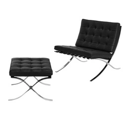 Fotel wypoczynkowy BA1 skóra naturalna czarny z podnóżkiem inspirowany Barcelona do salonu
