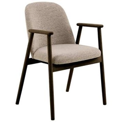 Krzesło Leo skandynawskie tapicerowane z podłokietnikami do jadalni beżowe dąb Actona