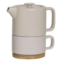 Imbryk ceramiczny Nature 5five simply smart beżowy do parzenia herbaty z bambusową podstawką 400 ml