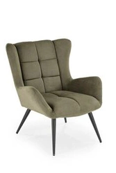 Fotel uszak Wallace do salonu nowoczesny oliwkowy tapicerowany z podłokietnikami Intesi