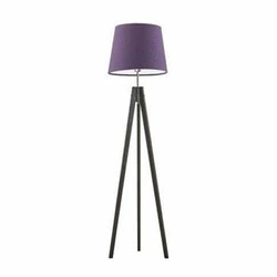 Lampa podłogowa trójnóg drewniana Aruba fioletowy abażur glamour do salonu Lysne 149 cm